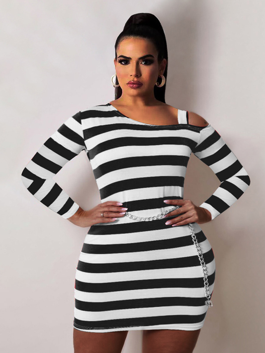 LW Plus Size Inclined Neck Striped Bodycon Dress 0X