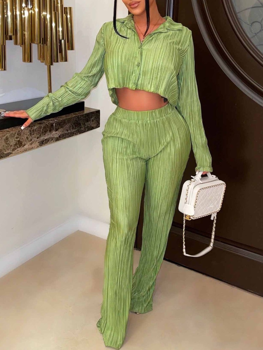 LW BASICS Crop Top Lettuce Trim High Waist Pants S