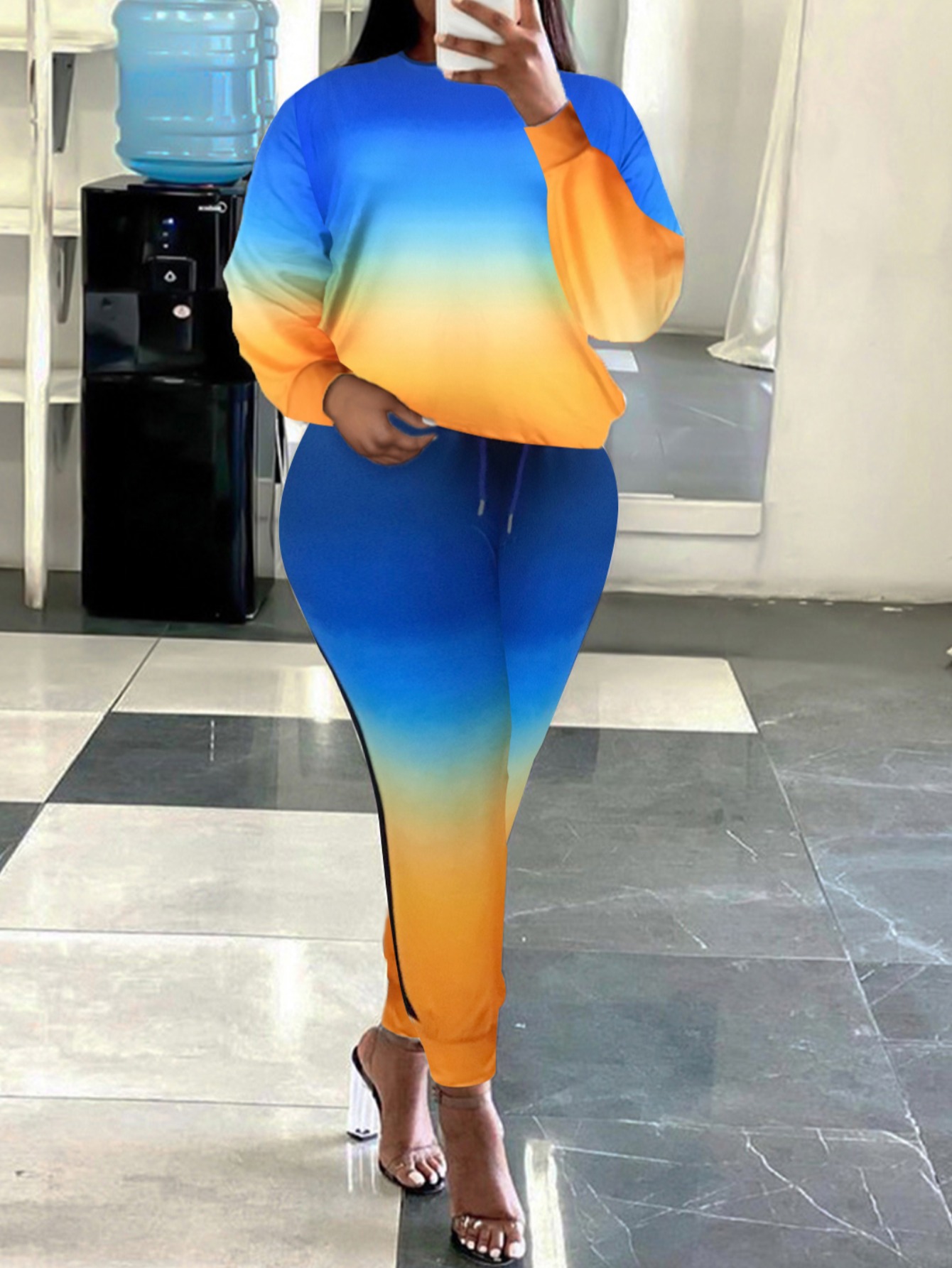 LW BASICS Plus Size Gradient Striped Drawstring Pants Set