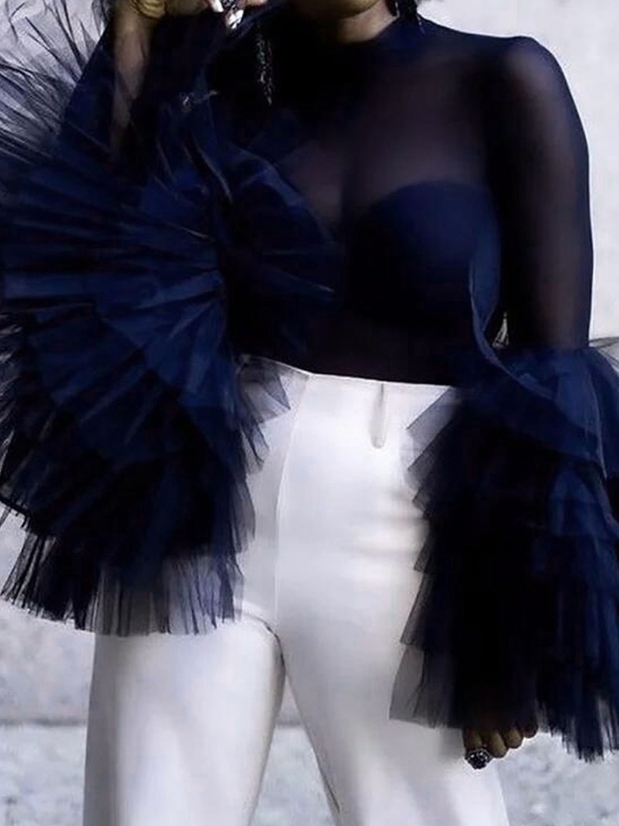 LW SXY Plus Size See Through Flared Blouse