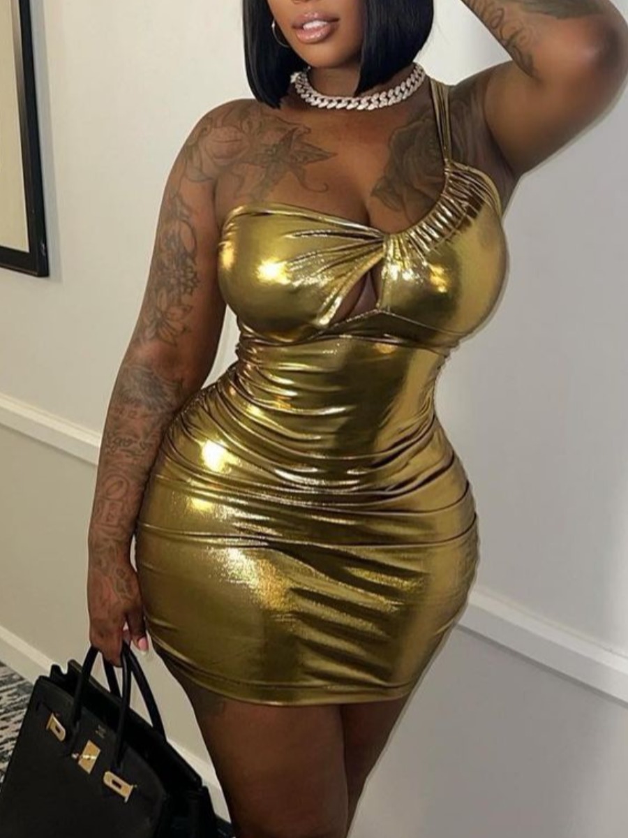 LW SXY One Shoulder Drawstring Bodycon Dress