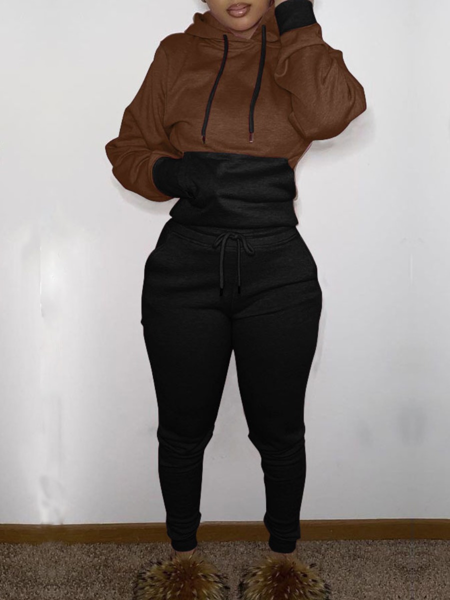 LW Plus Size Hooded Collar Kangaroo Pocket Tracksuit Set