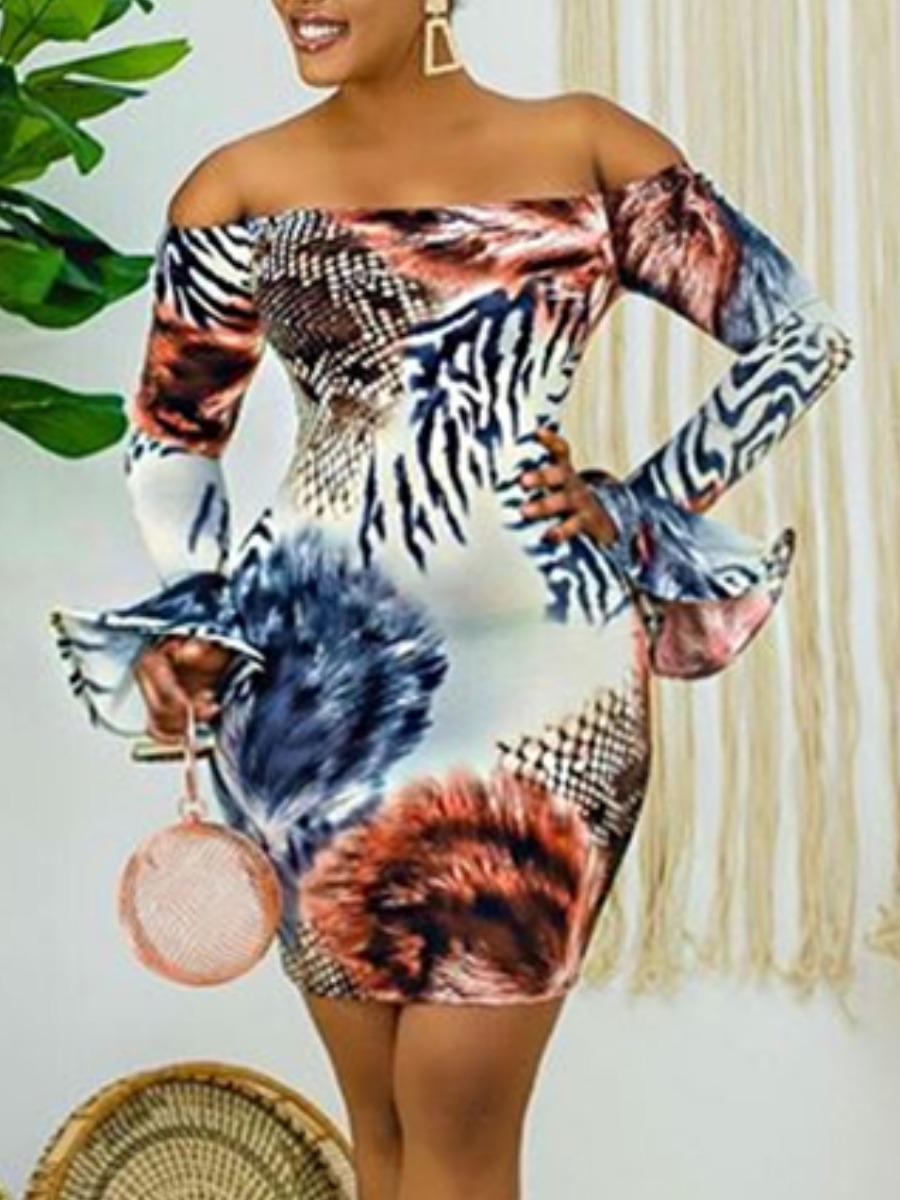LW Off The Shoulder Tie Dye Flared Dress
