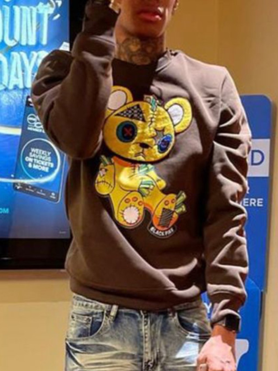 LovelyWholesale Men Cartoon Decor Patchwork Hoodie Fall Long Sleeve Casual Hooded Collar Spring Summer 2024