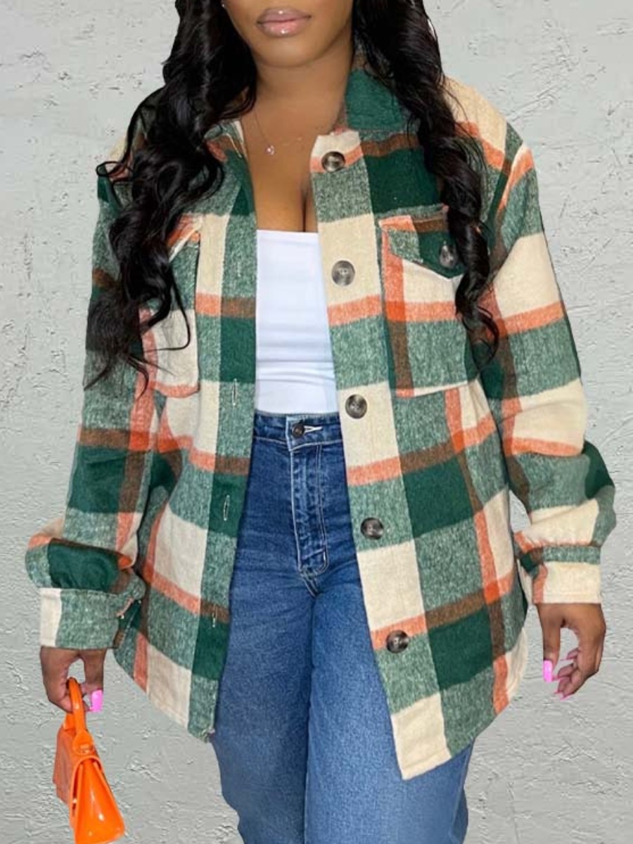 LW Plus Size Plaid Print Loose Wool