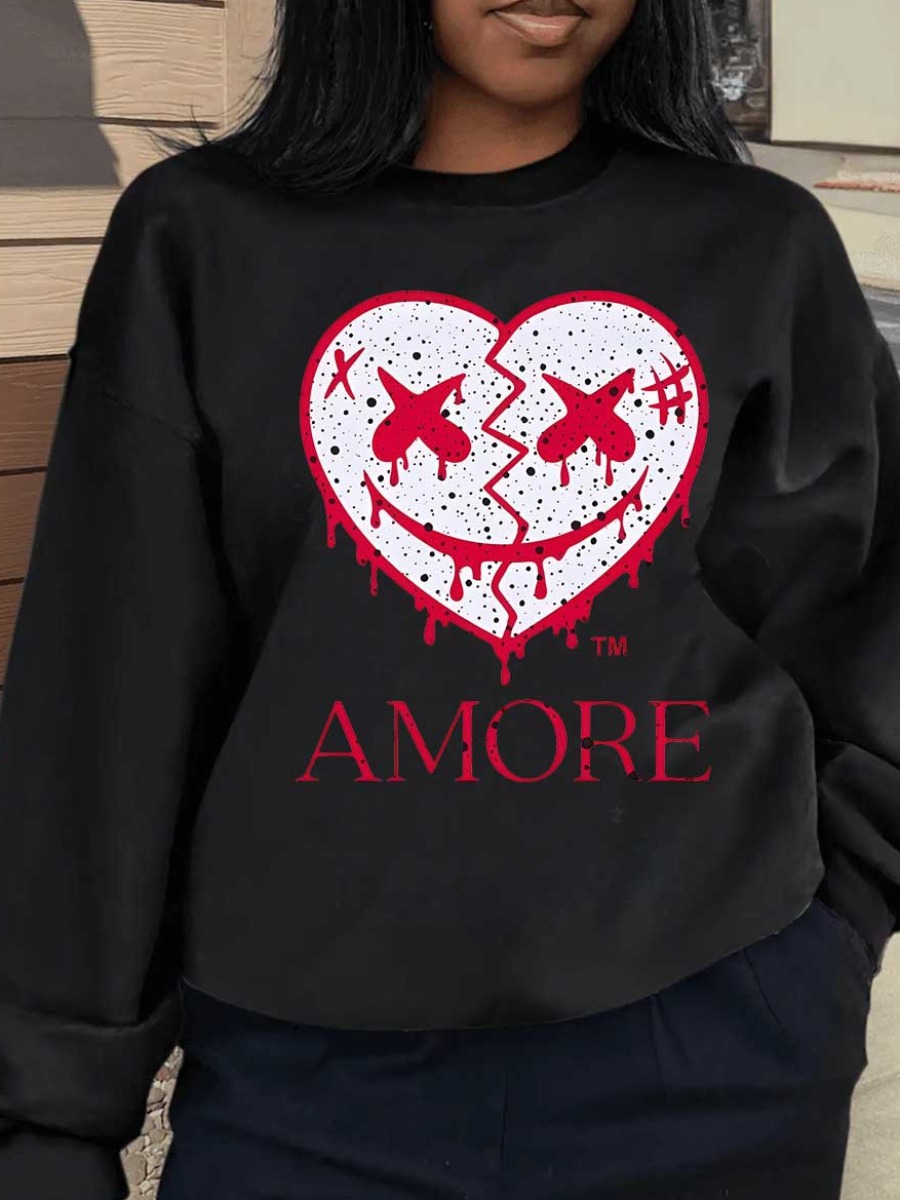 LW Letter Heart Print Sweatshirt