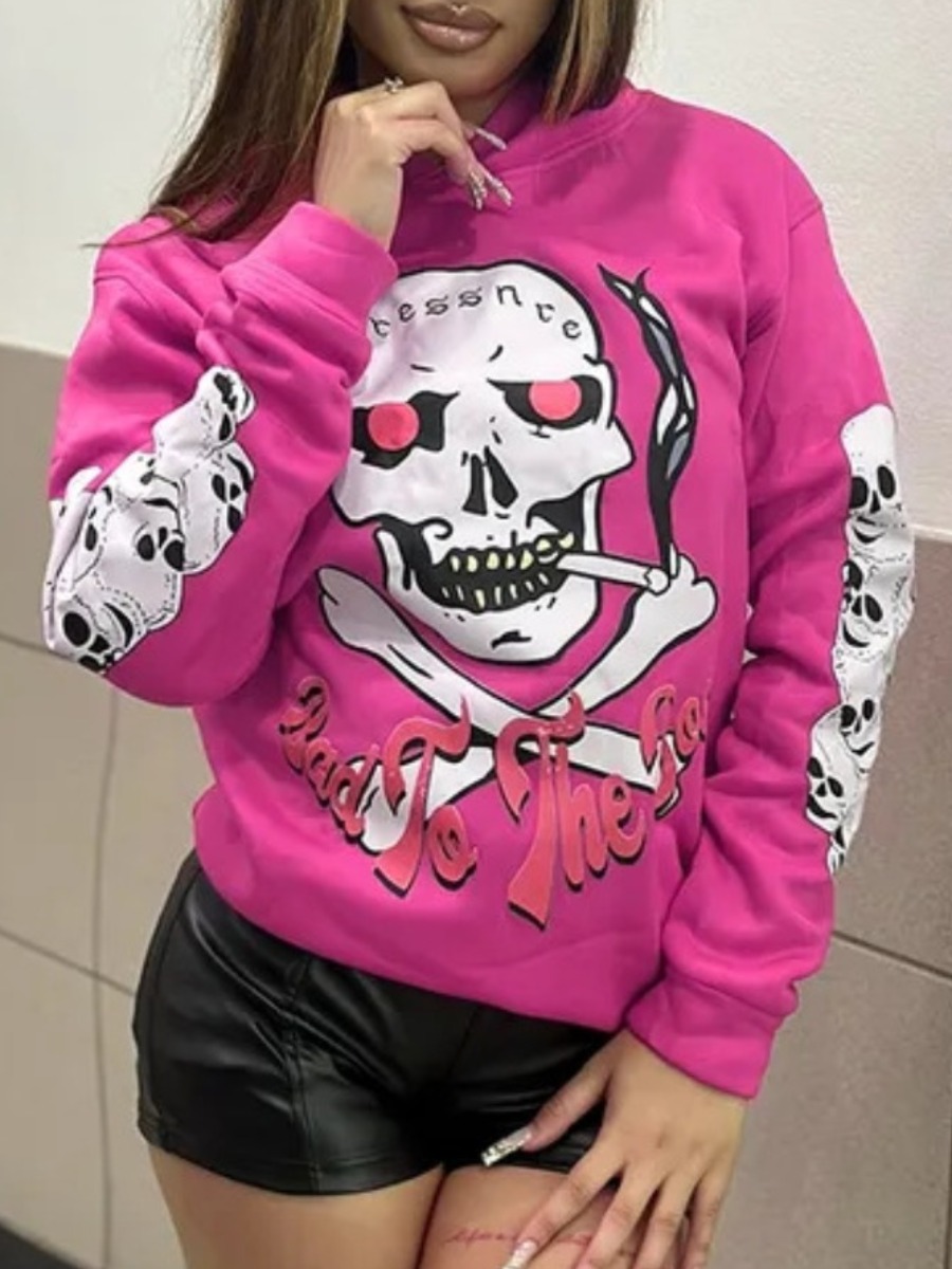 LW Skull Head Letter Print Hoodie