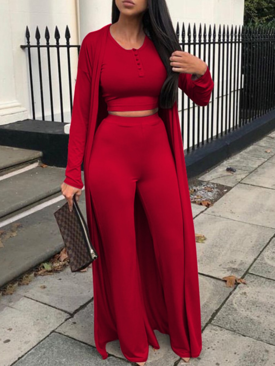 LW BASICS Crop Top High Waist Three Piece Pants Set