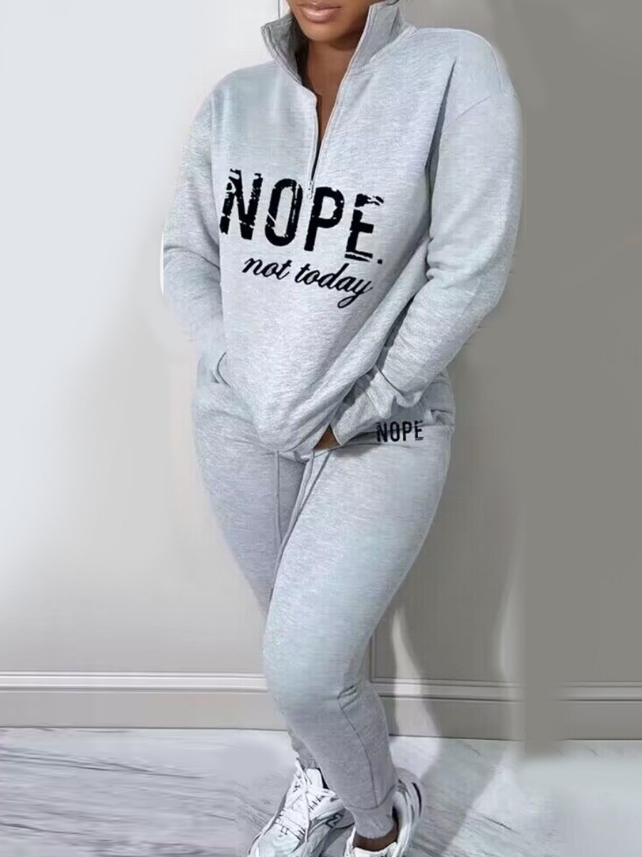 LovelyWholesale Plus Size Letter Print Pocket Design Pants Set Fall Long Sleeve Casual Turndown Collar  3X Spring Summer 2024