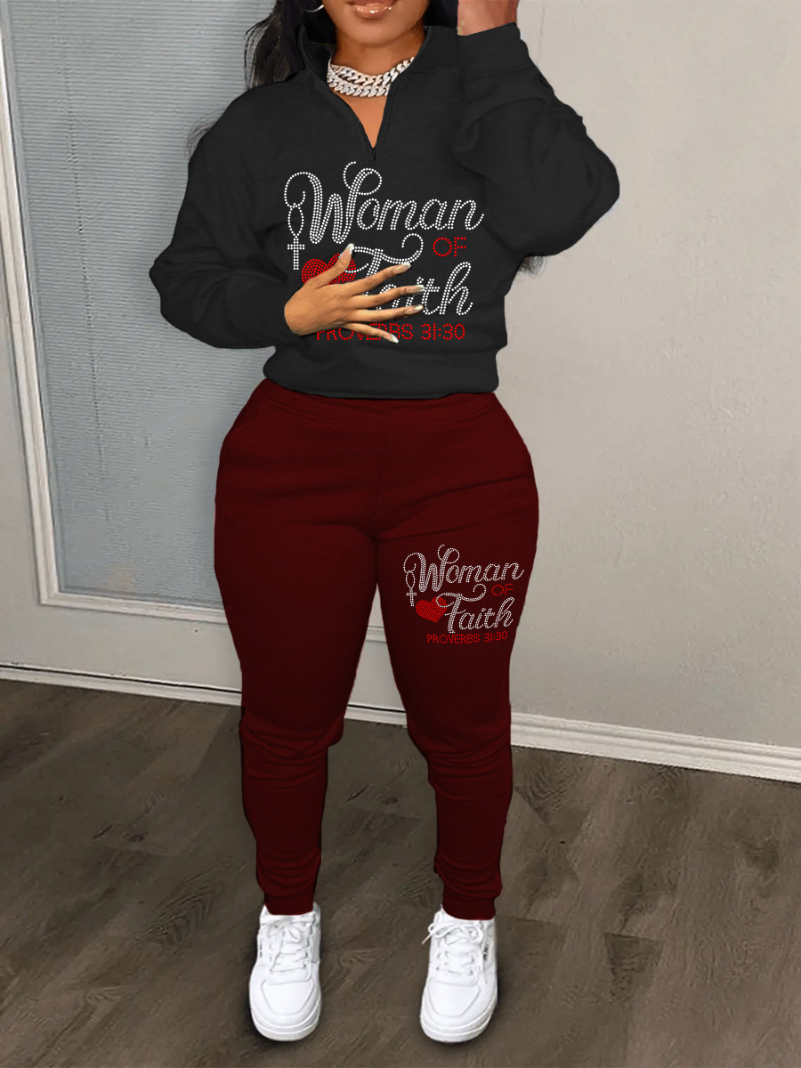 LW Rhinestone Floral Letter Decor Pants Set