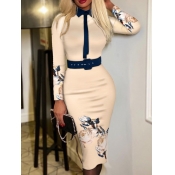 LW Plus Size Floral Print Belt Design Bodycon Dres