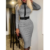 LW Plus Size Belt Design Houndstooth Bodycon Dress