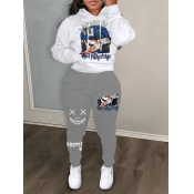 LW Cartoon Letter Print Kangaroo Pocket Tracksuit 