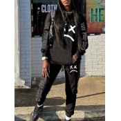 LW Letter Print Kangaroo Pocket Tracksuit Set