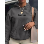 LW Letter Print Kangaroo Pocket Hoodie