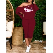 LW Pink Letter Print Loose Pants Set
