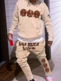 LW Men Cartoon Letter Print Kangaroo Pocket Tracksuit Set