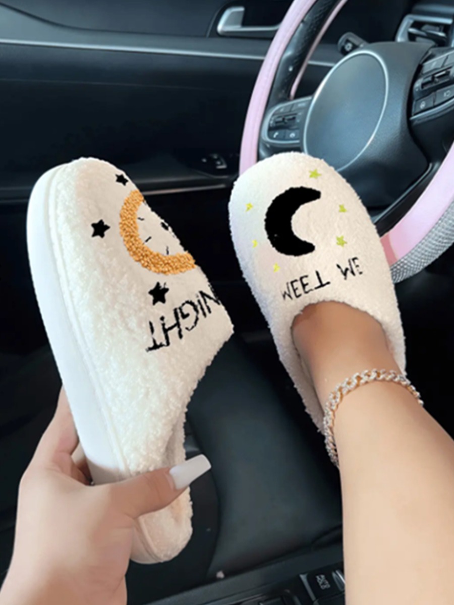 LW Moon Clock Decor Plush Slippers