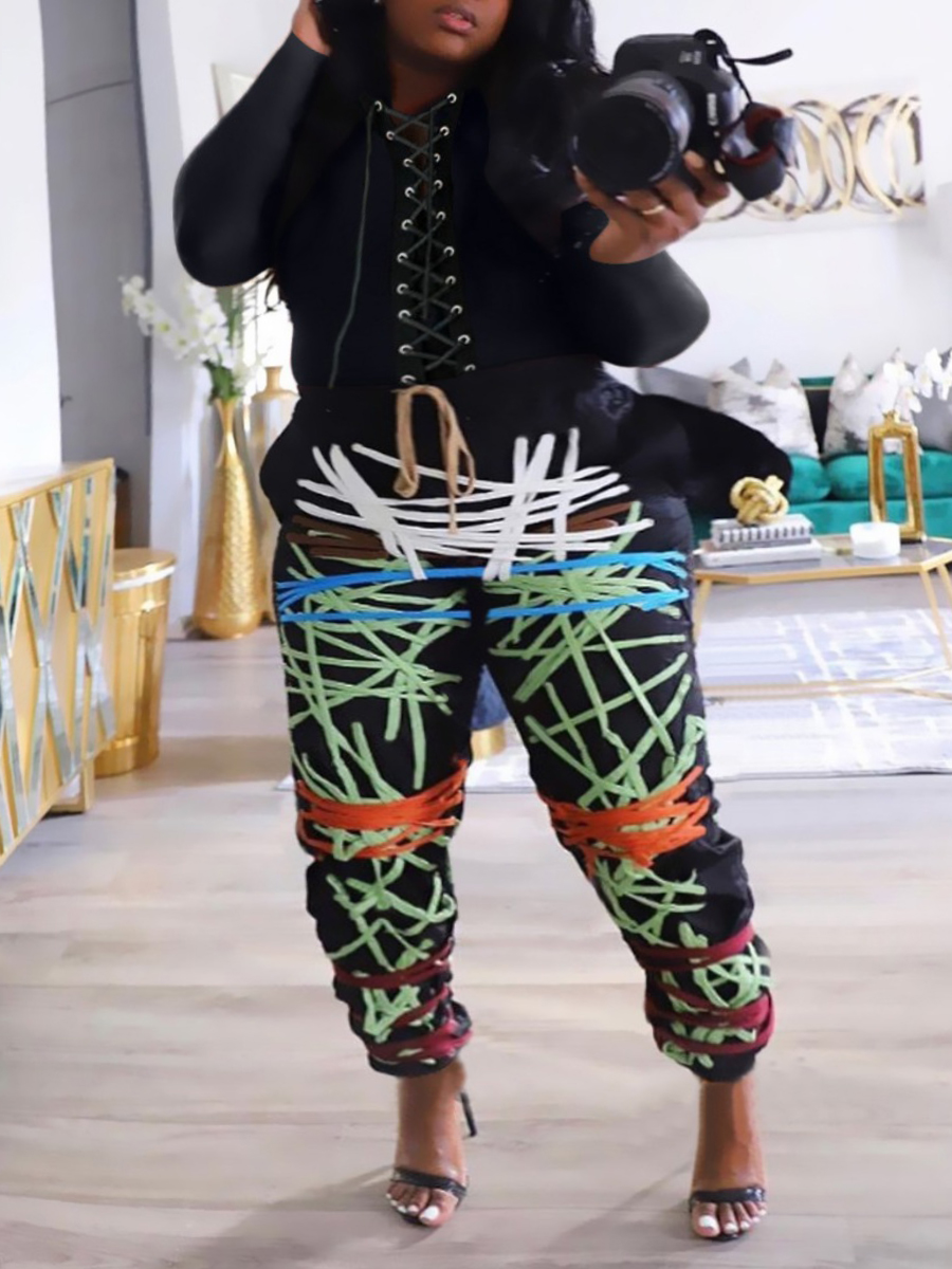 LW Plus Size Cross Cross Print Bandage Design Pants Set