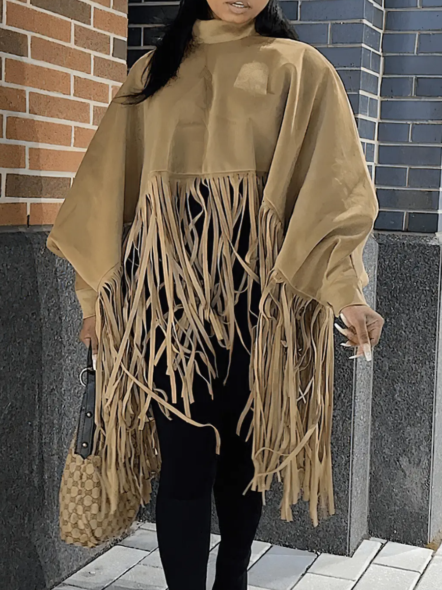 LW Plus Size Batwing Sleeve Tassel Design Loose Blouse