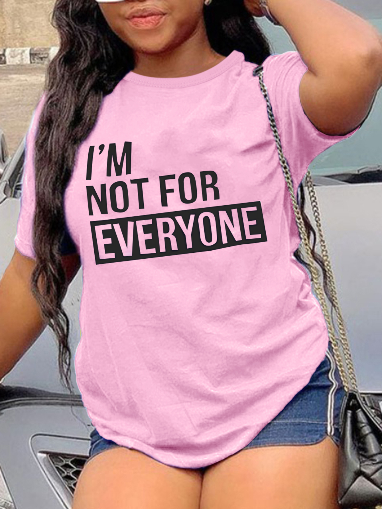 LovelyWholesale Casual O Neck Letter Print Pink T-shirt Summer Short Sleeve Casual Basic Round Neck Spring Summer 2024