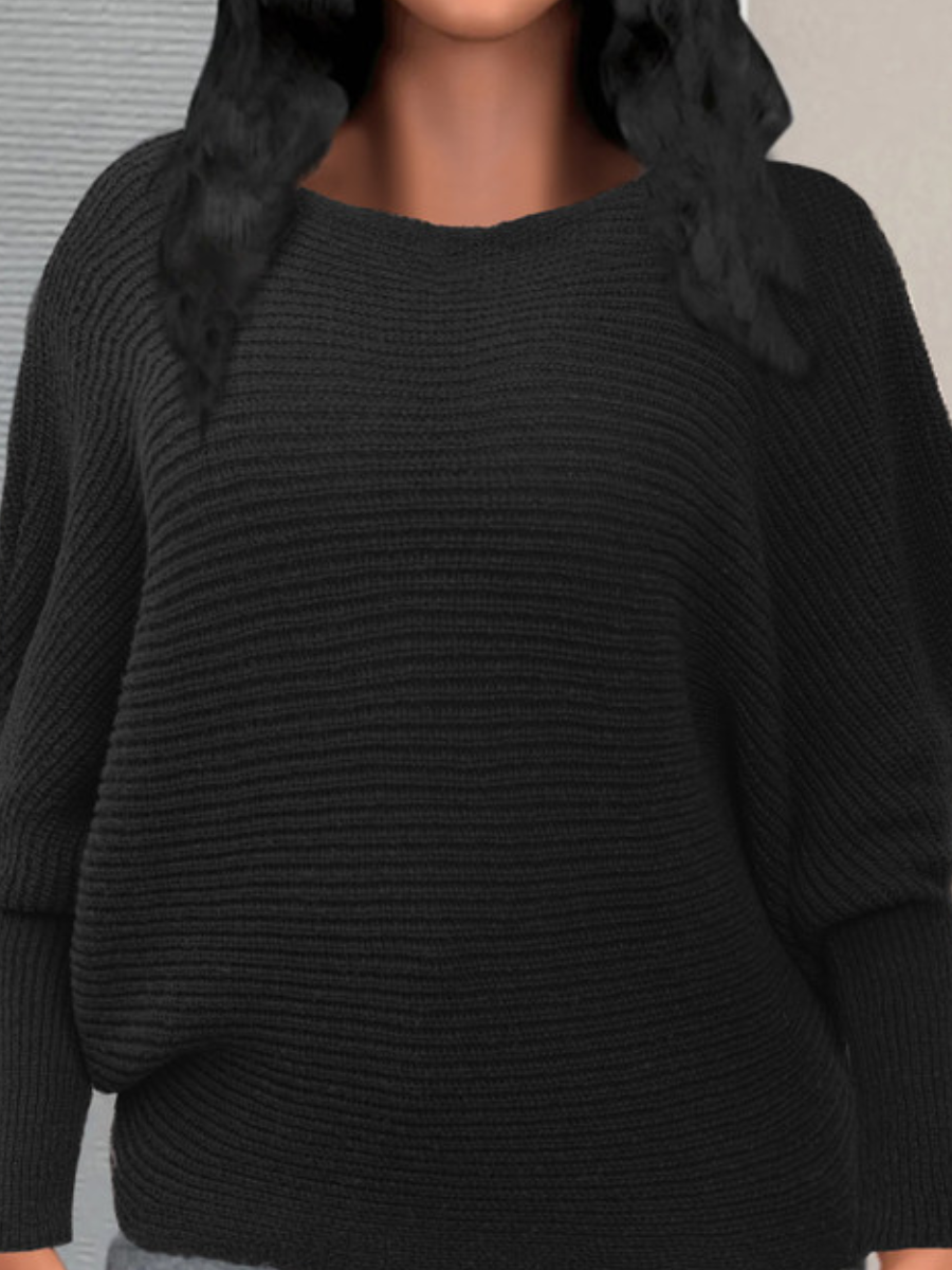 LW BASICS Plus Size Boat Neck Loose Sweater