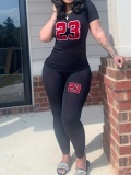 LW Plus Size Letter Print Pocket Design Pants Set