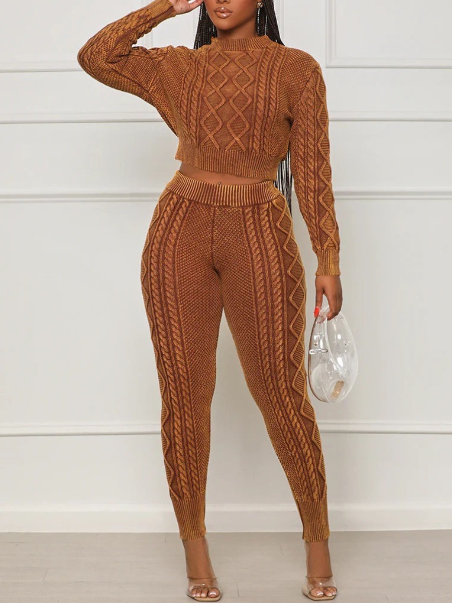 LW Crop Top Geometric Pattern Skinny Pants Set