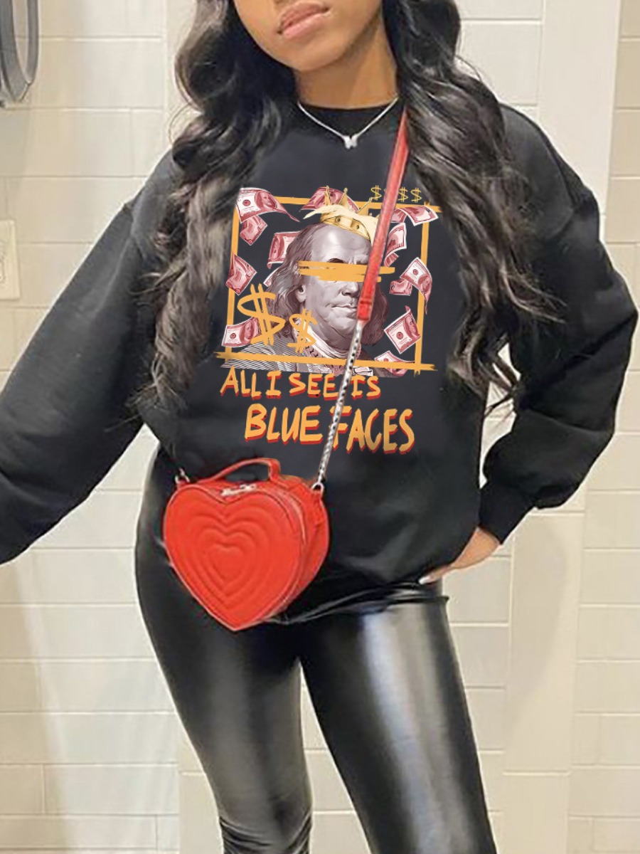 LW Plus Size Dropped Shoulder Money Figure Print Sweatshirt