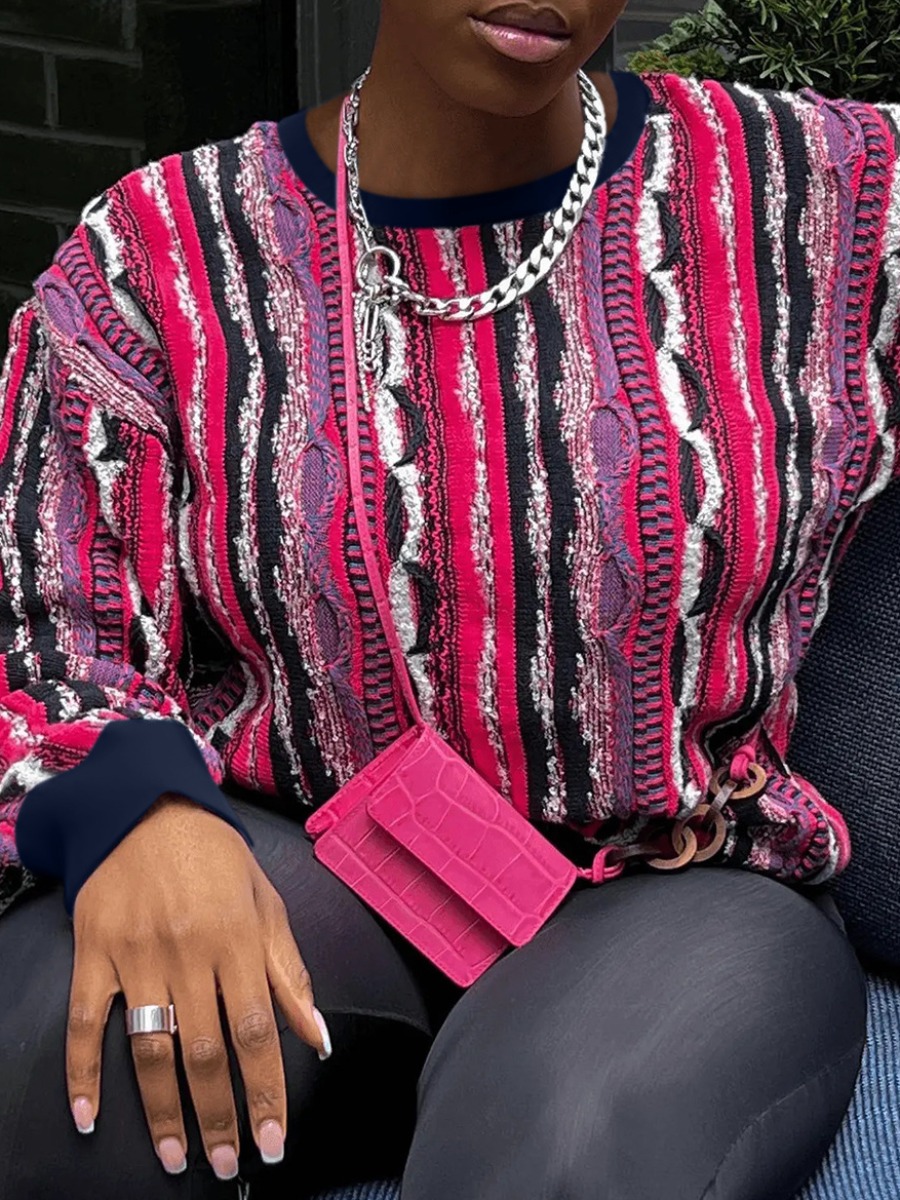 LovelyWholesale Mixed Print Loose Sweatshirt Fall Long Sleeve Street Pattern Round Neck Spring Summer 2024