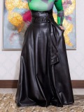 LW Plus Size Faux Leather High Waist Belt Design Skirt