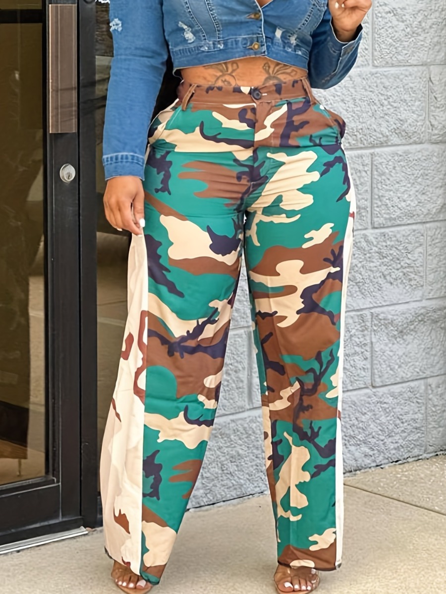 LovelyWholesale High Waist Camo Print Loose Pants Spring|Fall Nine Points Sleeve Street Spring Summer 2024