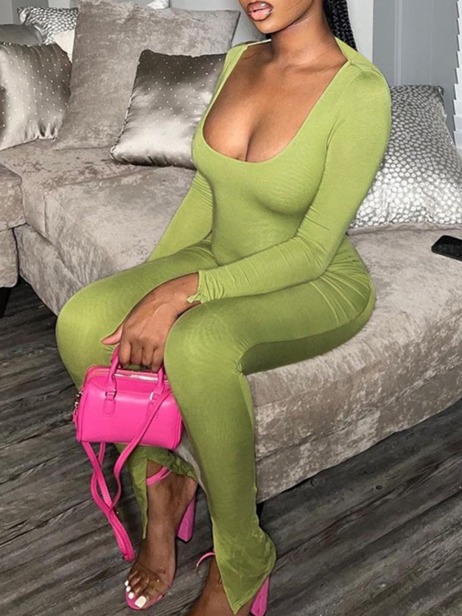 LW Square Neck Split Skinny Jumpsuit