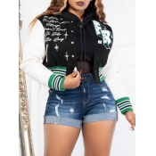 LW Plus Size Letter Animal Print Striped Jacket