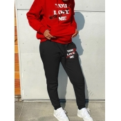 LW Plus Size Letter Print Kangaroo Pocket Tracksui