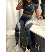 LW Crop Top Striped Skinny Pants Set