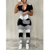 LW Geometric Print Zipper Design Jumpsuit