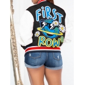 LW Plus Size Letter Print Striped Jacket