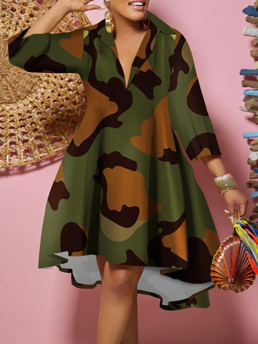 LW Plus Size Camo Print A Line Asymmetrical Dress