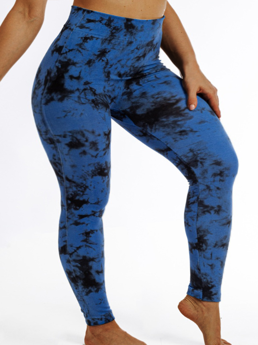 LovelyWholesale Plus Size Imitation Denim High Waist Tie Dye Stretchy Leggings Spring|Fall Casual Graffiti Element  3X Spring Summer 2024
