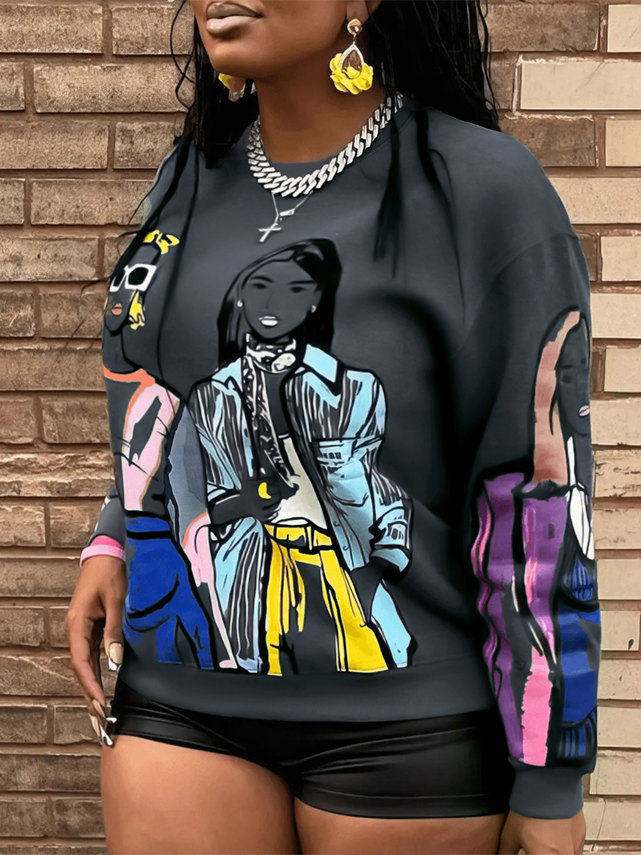 LW Plus Size Figure Print Patchwork Sweatshirt 3X