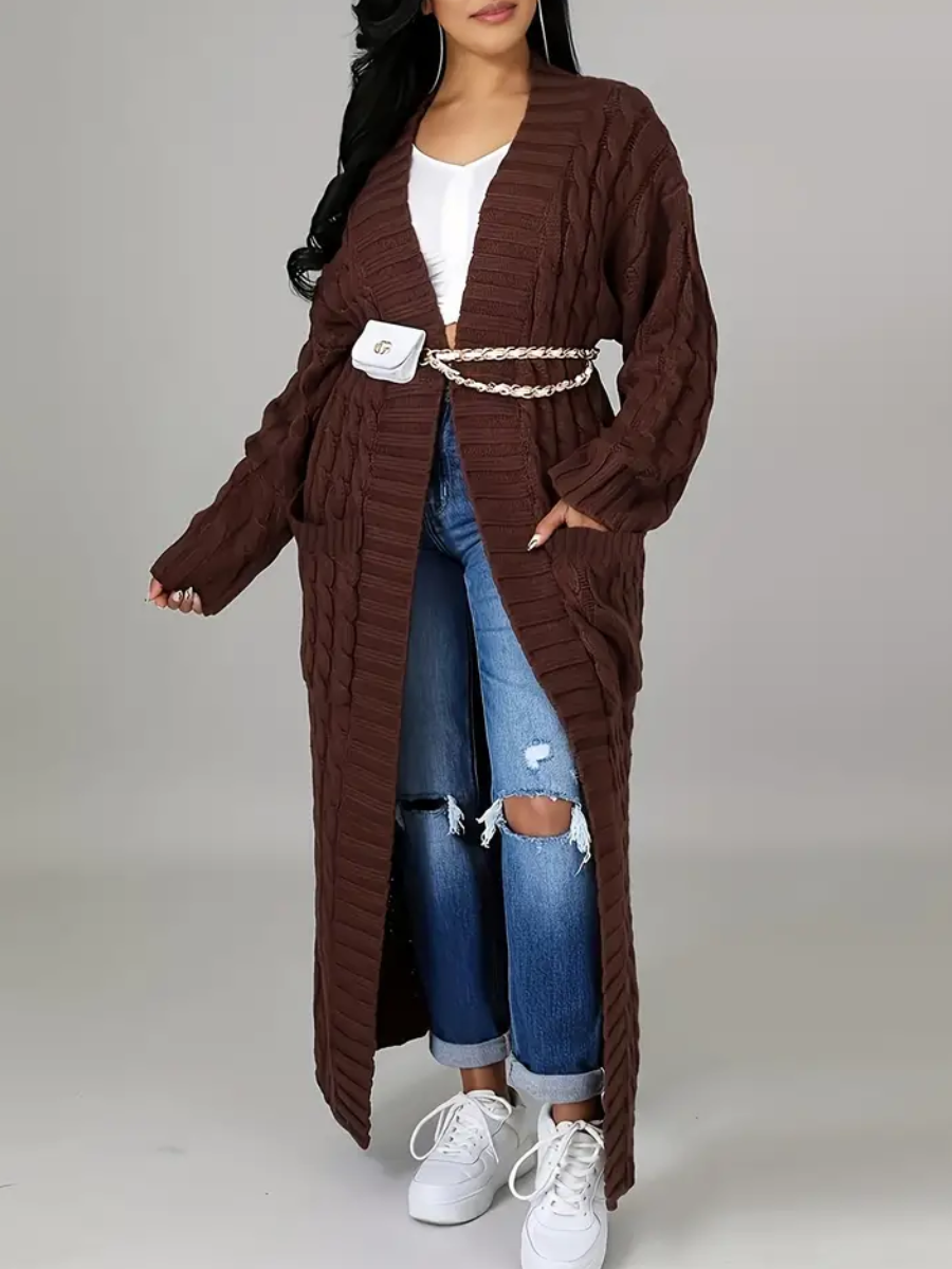 LovelyWholesale Plus Size Pocket Design Loose Coat Fall Nine Points Sleeve Casual Pocket Design Round Neck  3X Spring Summer 2024