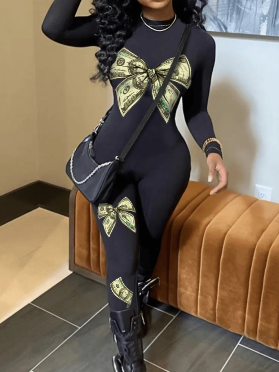 LW Money Print Skinny Jumpsuit
