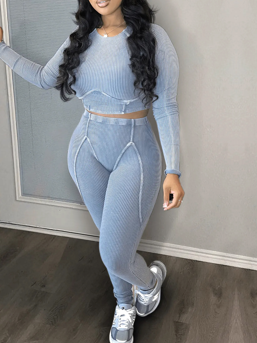 LW BASICS Crop Top Rib Knit Skinny Pants Set