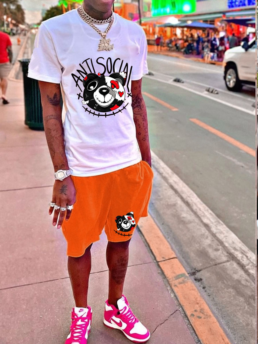 LW Men Cartoon Letter Print Shorts Set