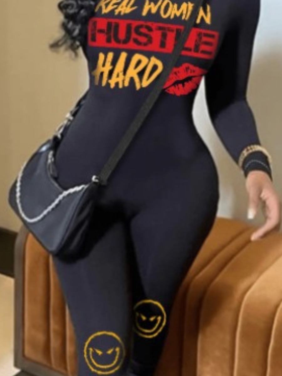 LW Lip Letter Print Jumpsuit
