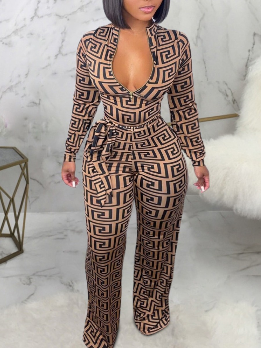 LW Plus Size Geometric Print Wide Leg Jumpsuit 1X