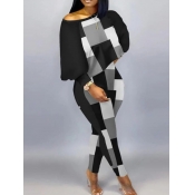 LW Plus Size Lantern Sleeve Geometric Print Pants 