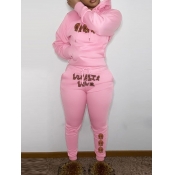 LW Letter Print Kangaroo Pocket Tracksuit Set