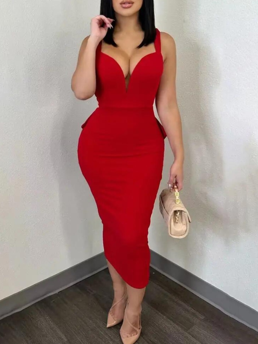 LW SXY Plus Size Backless Flounce Design Bodycon D